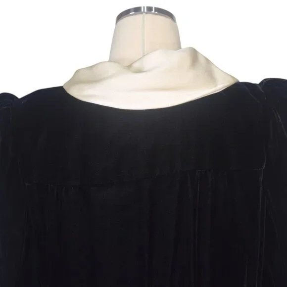 Carolina Herrera Black Velvet Ivory Satin Evening Gown Dress Long Sleeves 14 - Picture 6 of 8
